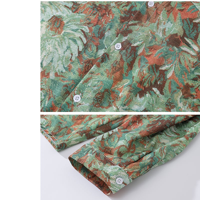 [BEAT BOY Series]★Shirt★ Tops Floral pattern shirt Long sleeve shirt Unisex Men's ML XL 2XL Green