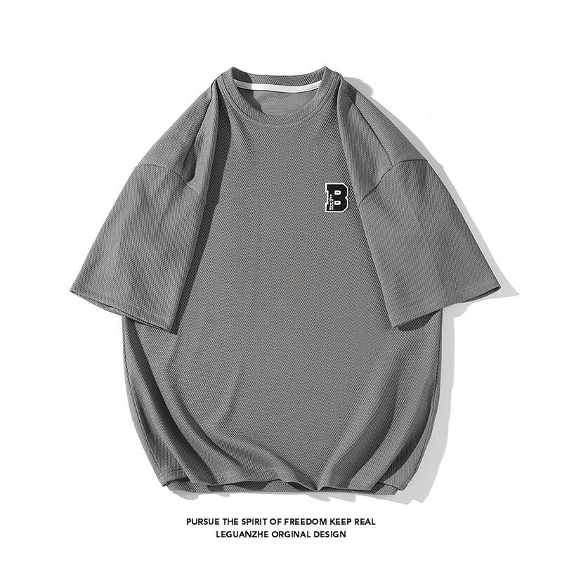 [BIGEMAN Series]★T-shirt★ Tops 2color Unisex Men's Large Size Black Gray Short Sleeve Casual