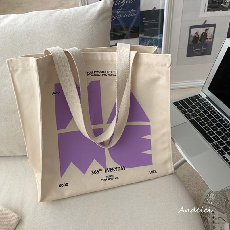 [Andcici series] ★Bag★ 5color tote bag canvas large capacity date commuting to school alphabet