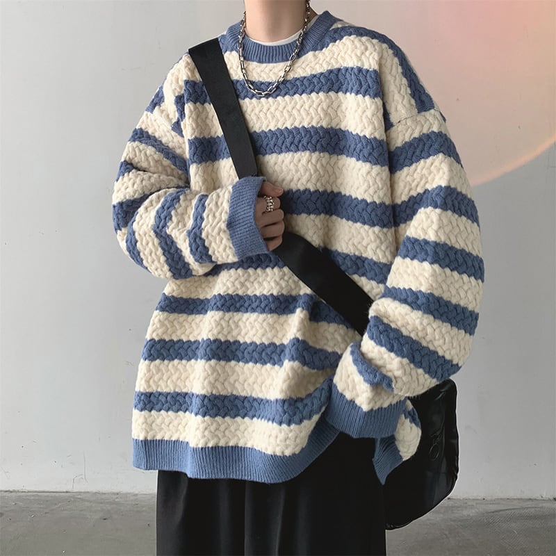 [Gyoshoen Series]★Sweater★ 4color knit tops Unisex Men's Horizontal striped pattern Casual Color scheme