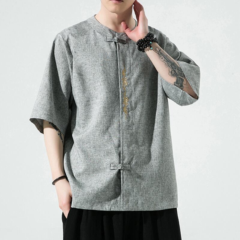 [JUNYI Series]★China style shirt★ Tops 3color Unisex Men's Large Size Embroidery Gray Red