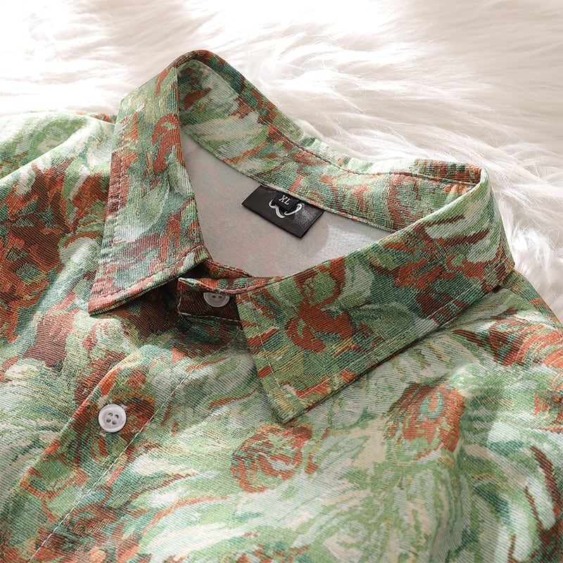 [BEAT BOY Series]★Shirt★ Tops Floral pattern shirt Long sleeve shirt Unisex Men's ML XL 2XL Green