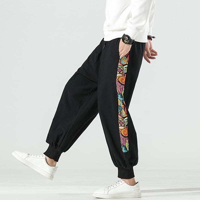 [MOWENZHAI Series] ★China style pants★ 2color casual pants switching unisex men's black black