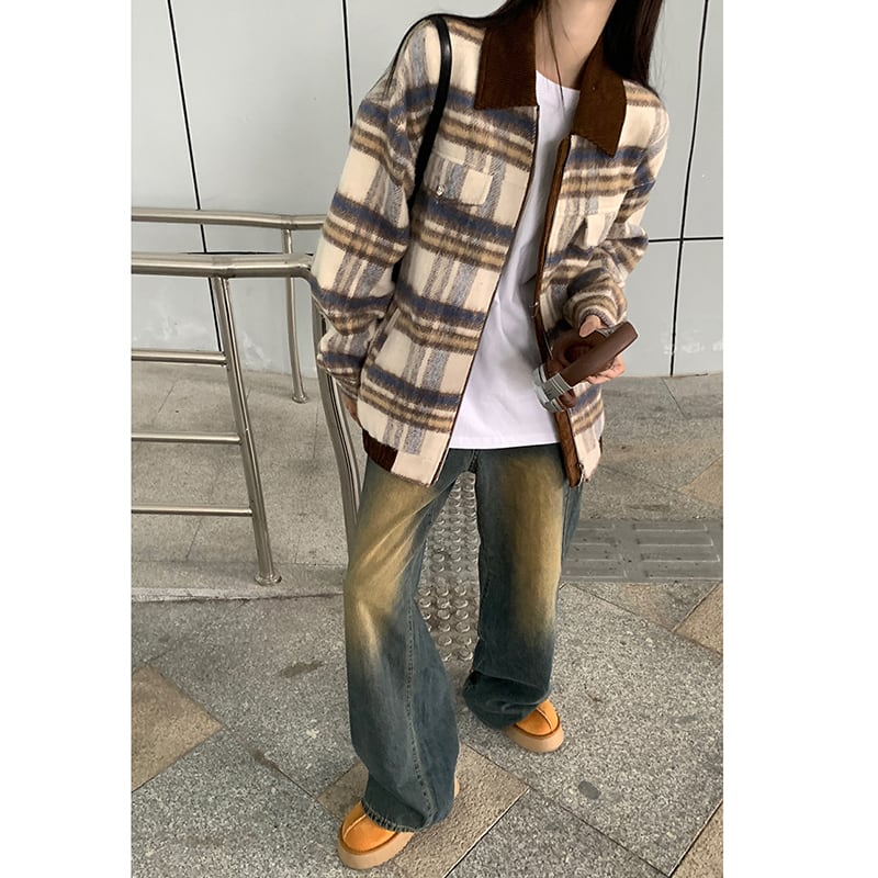 [Yuyiyeon Spicy Series] ★Outerwear★ Plaid Jacket Switching Casual Retro Easy to Match