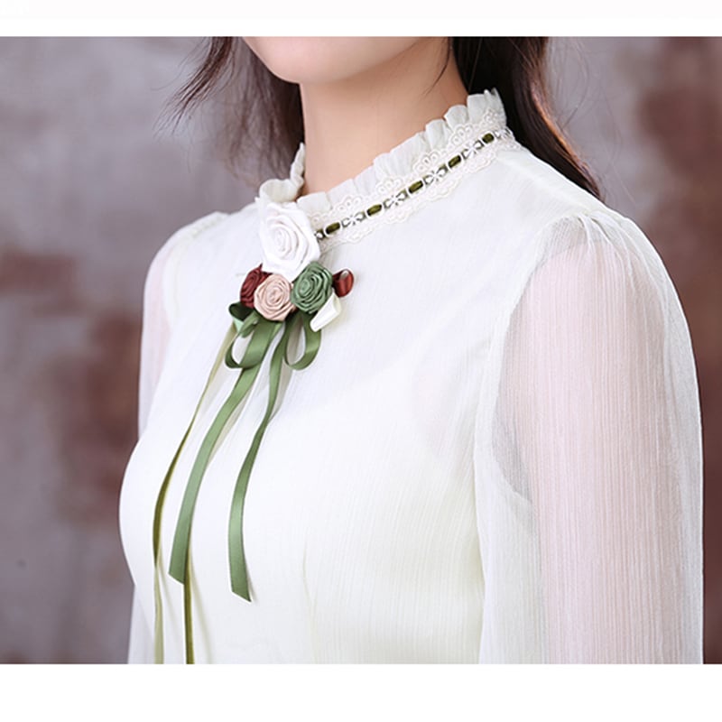 [Nan Kemu Series] ★One Piece★ Long Sleeve One Piece Dress Women's Date Ribbon Chiffon White White