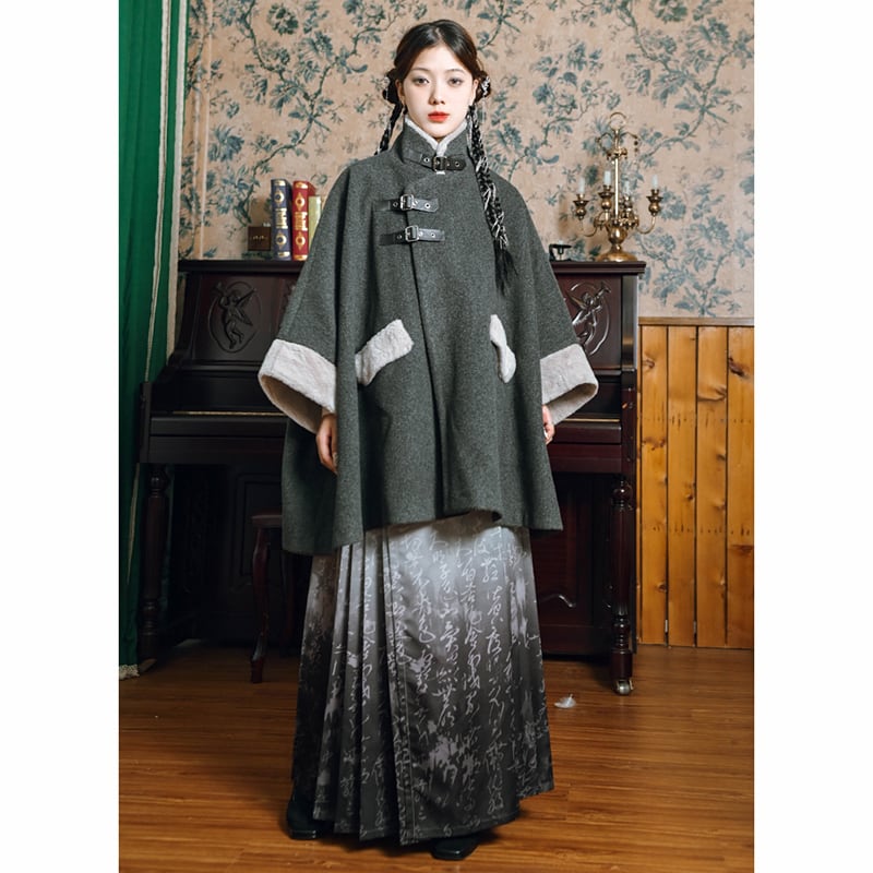 [Ancient monster house---Shanhai Jing Kunlun series] ★China style coat★ Outer coat Lasha loose thick warm gray cloak coat