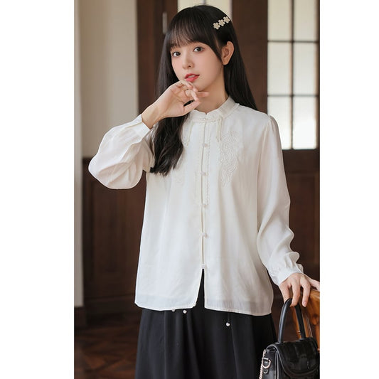 [Hanqi series] ★China style shirt★ Tops embroidery long sleeve shirt Improves temperament Easy to match SML