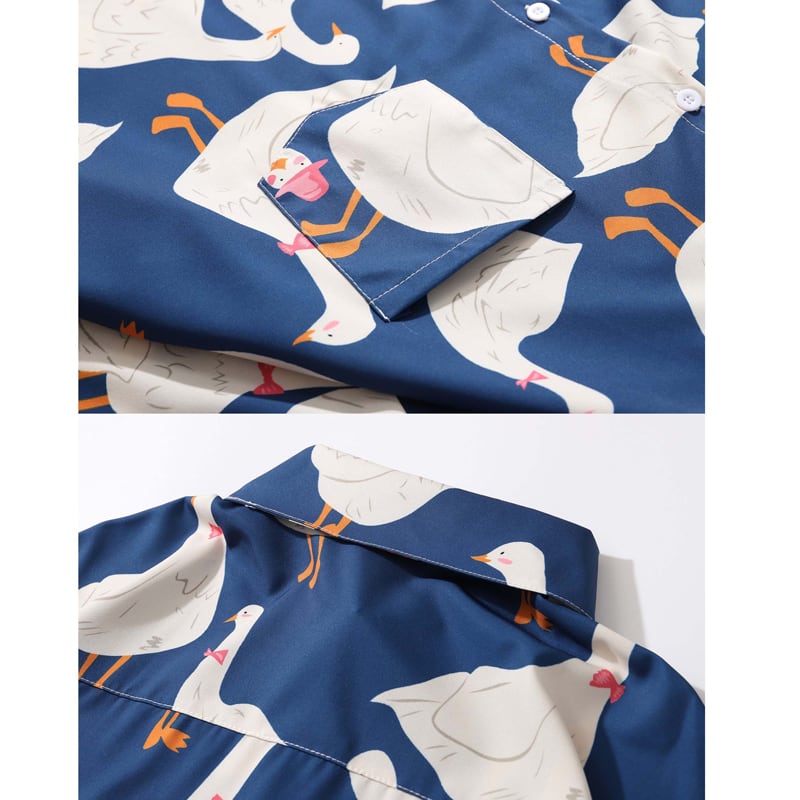 [MOISHE TIDE Series]★Shirt★ 3color Print Animal Pattern Summer Unisex Blue Red Light Gray Loose