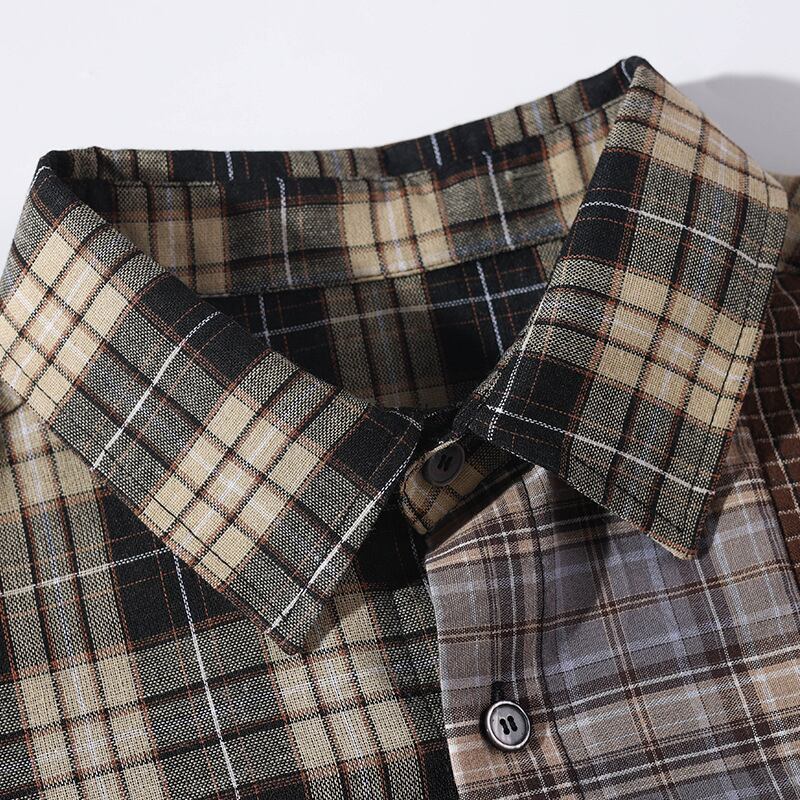 [BIGEMAN Series] ★Short sleeve shirt★ Tops, plaid pattern, unisex, men's, large size, switching