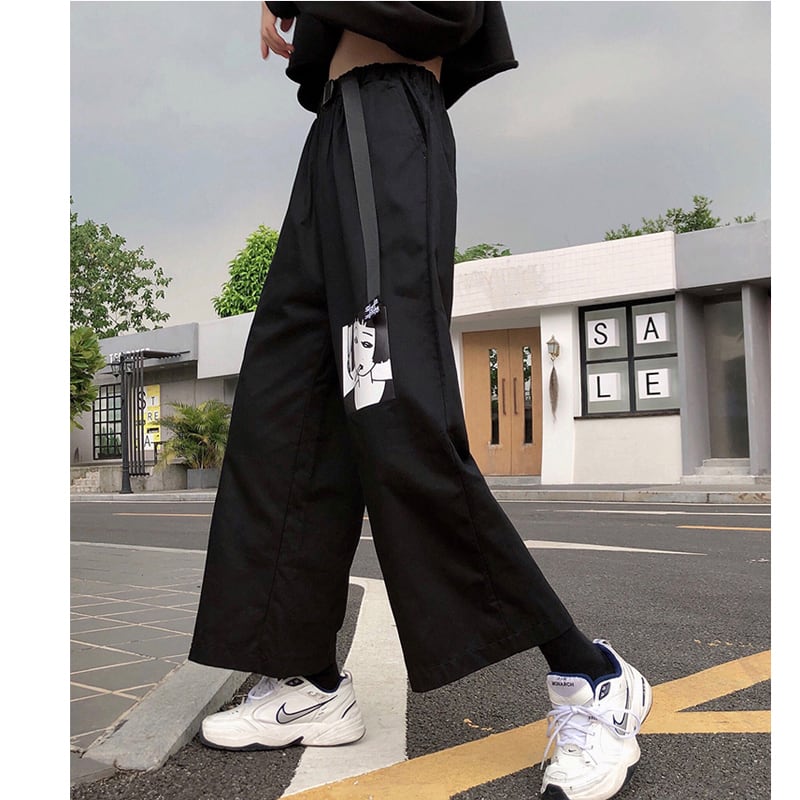 [Modern People Series]★Pants★ 3 types available to choose from Bottoms Cartoon pattern Black Black Harajuku style SML XL 2XL