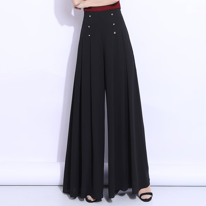 [Chubanlan Series]★China style pants★ Gaucho pants chiffon high waist black black large size