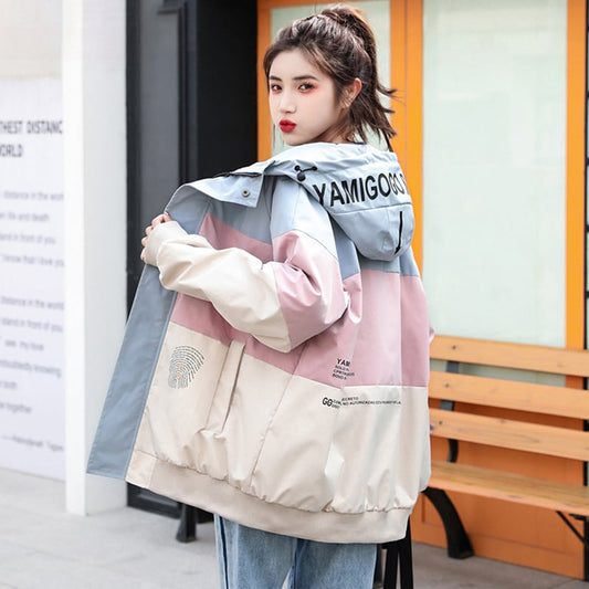 [JJRL Series] ★Jacket★ 2color outerwear Color scheme Stylish Casual Pink Gray Easy to match