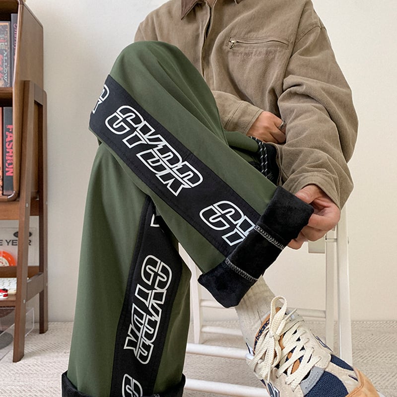 [CHAOMEICHEN Series] ★Casual pants★ Fleece lining 3color bottoms pants unisex men's alphabet green black gray