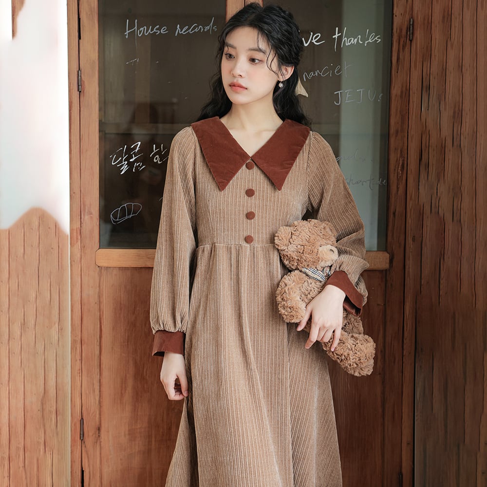 [CHIC Series]★Dress★ Faux Layered Corduroy Retro Ladies S M L XL