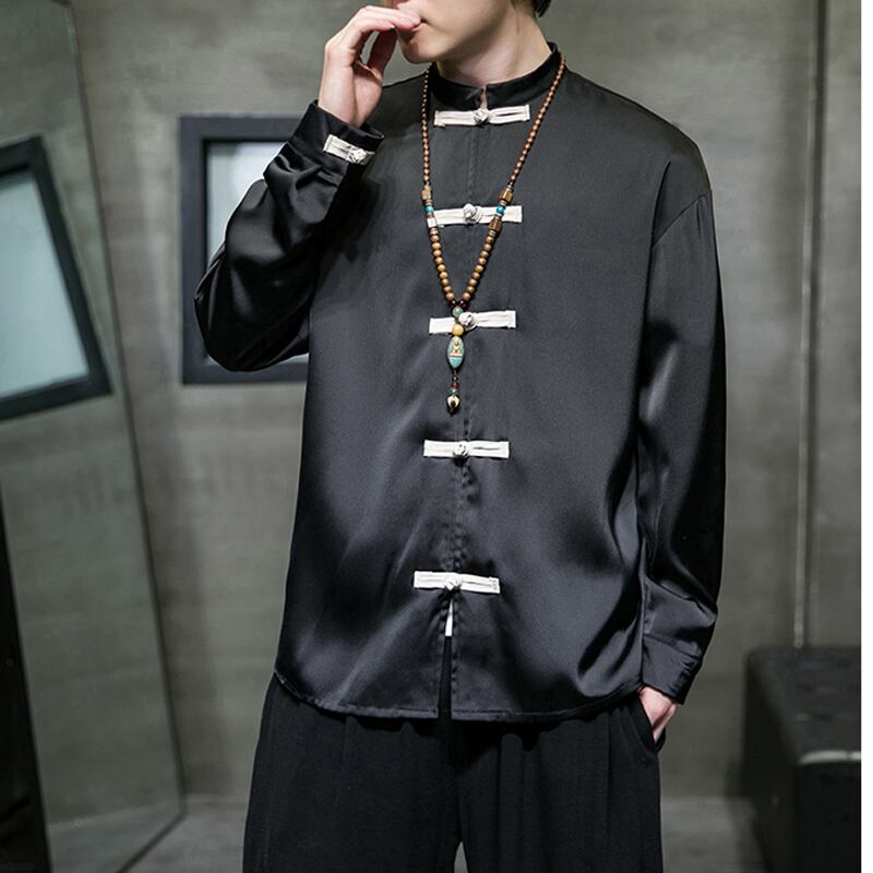 [Small trouble series]★China style shirt★3color tops unisex men's large size black green red satin