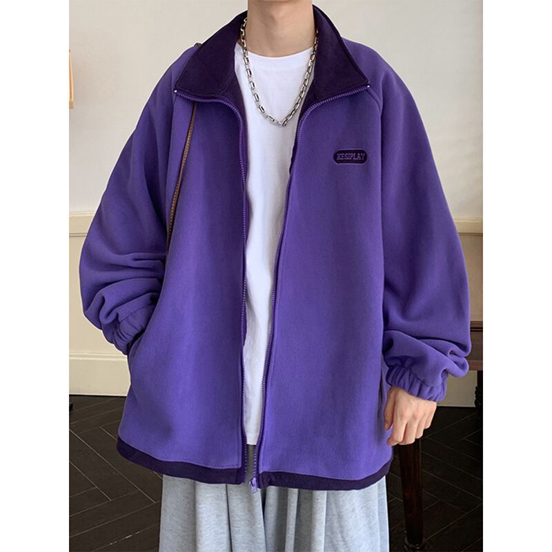 [ZUOFEILI series] ★Jacket★ 3color fleece outerwear unisex men's beige black purple