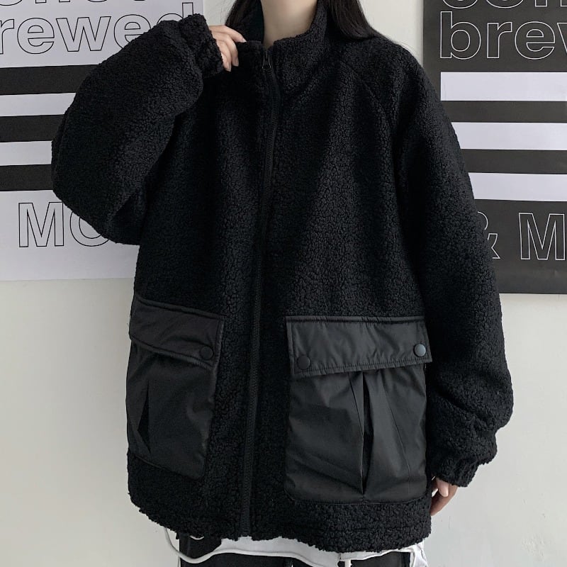 [Style Series] ★Outerwear★ Jacket Unisex Men's Black Loose Casual Thick Warm ML