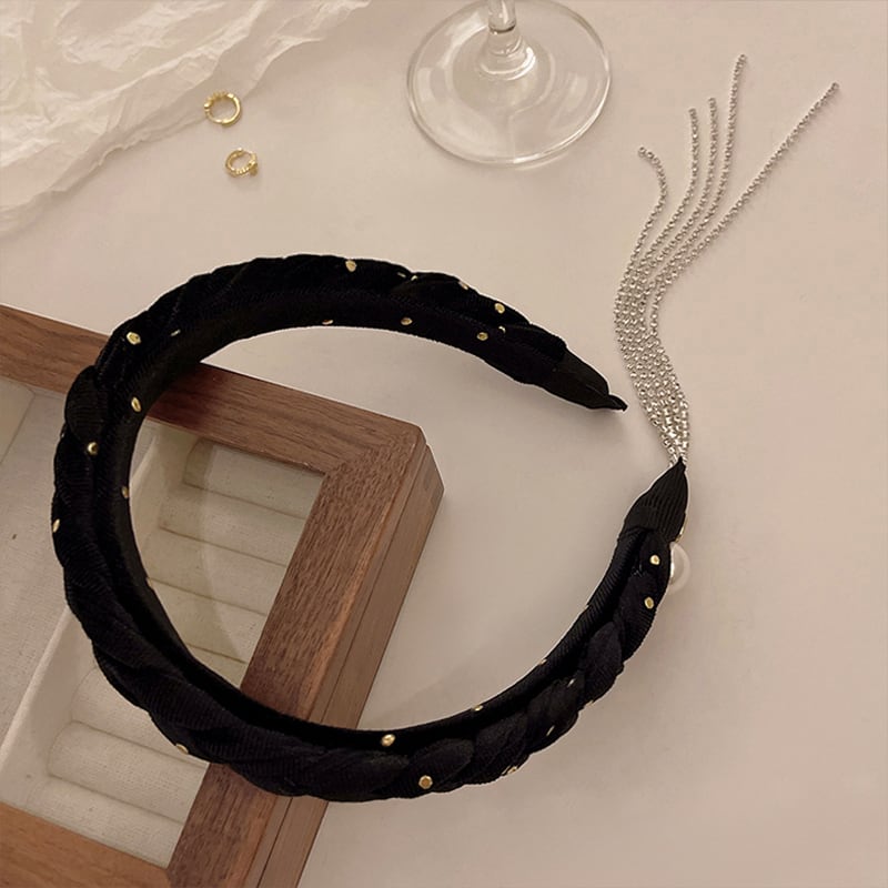 [Rainou Series] ★Headband★ 2color Hair Ornament Accessory Velvet Black Black Asymmetrical Fringe