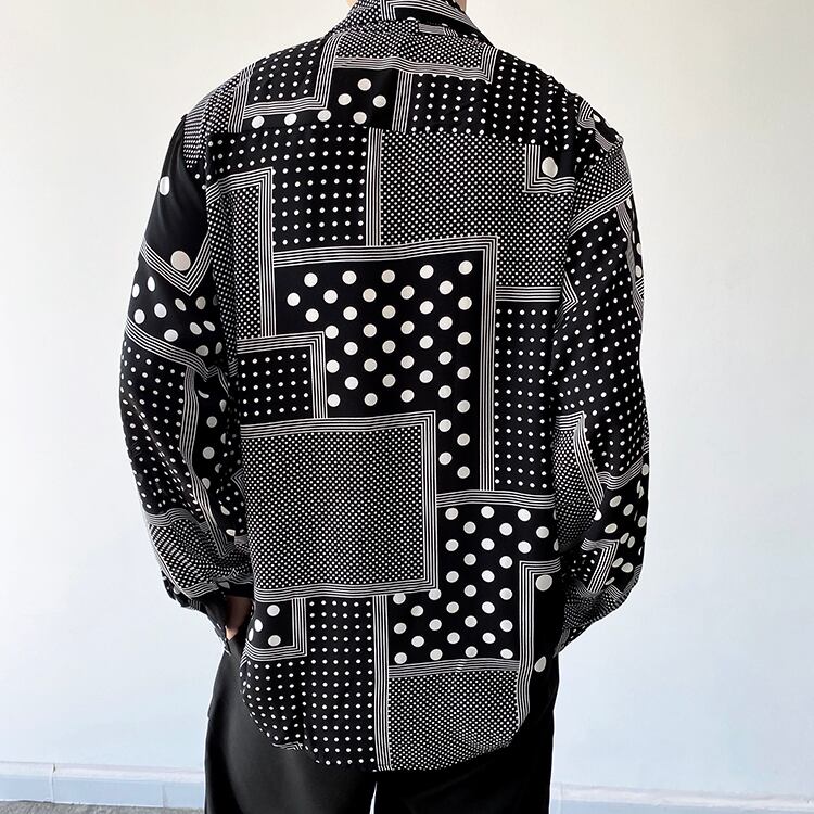 [ZHUIYI Series]★Shirt★ Tops, long sleeve shirt, plaid pattern, dot pattern, unisex, men's, thin, cool, black, black