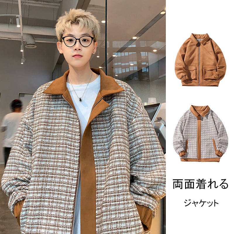 [BIGEMAN Series]★Jacket that can be worn on both sides★ 2color outerwear plaid pattern unisex men's large size