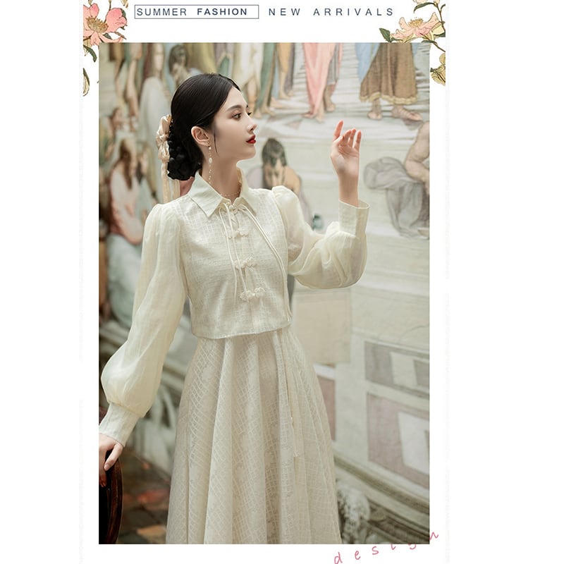 [Rinroki Series]★China-style dress★ Setup, long sleeve or short sleeve, Chinese button, Chinese clothes