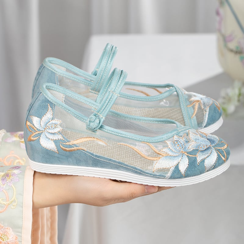 [BULUOYI series]★Embroidered shoes★ 2color Heel 3cm Heel 6cm Size 34-40 Shoes Chinese style shoes Summer Thin Retro Cool