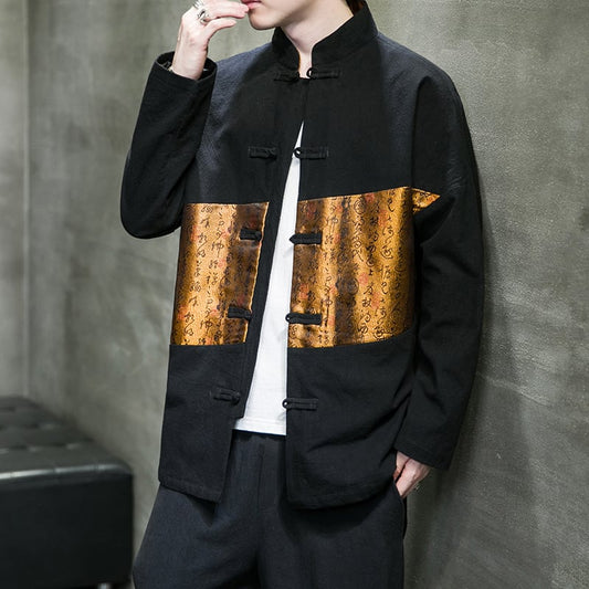 [RENCHAO Series] ★China style outerwear★ 2color jacket unisex men's switching letter pattern black red