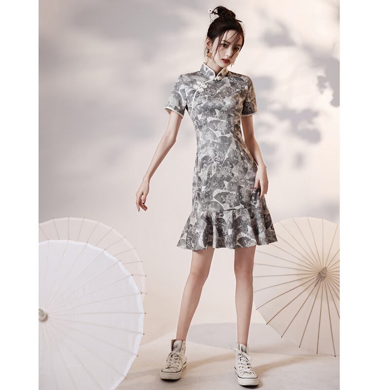 [YUEQIAO Series]★Cheongsam dress★Short length Chinese style dress Mermaid line Improves temperament