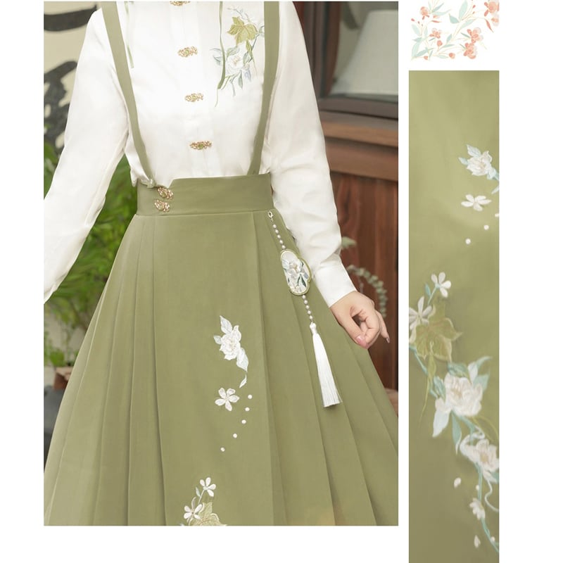 [Kaede bamboo---green series] ★Chinese style setup★ 2-piece set, shirt + hanging skirt, Chinese clothes, date, commuting