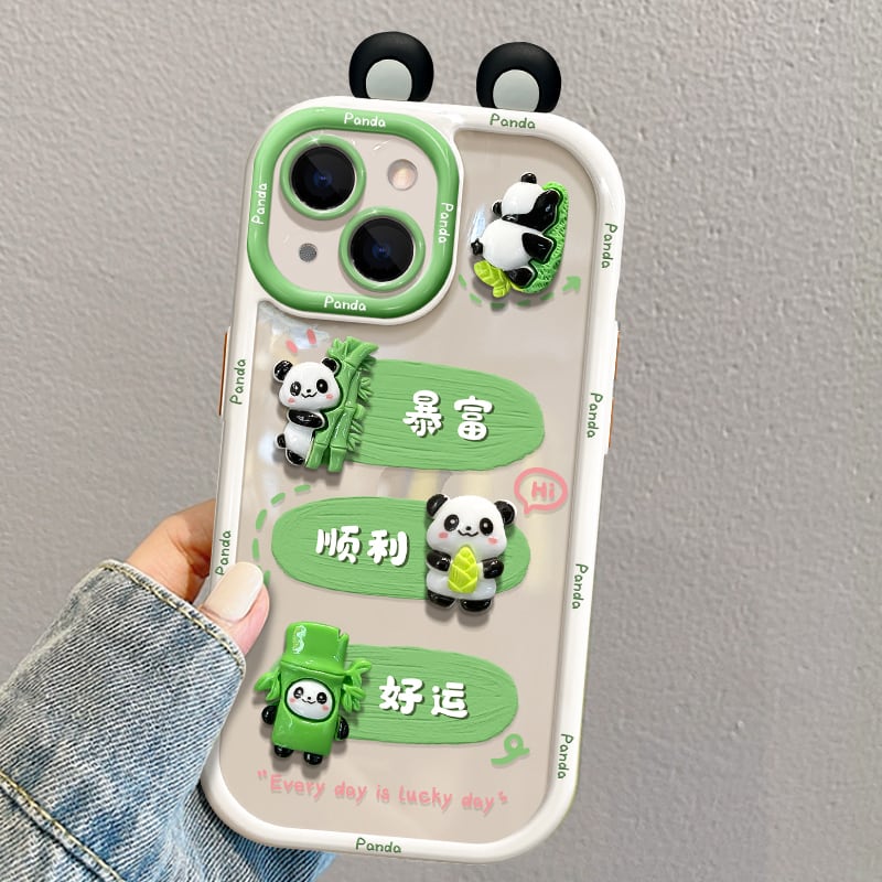 [DKF Series]★Mobile Case★ 2color Panda Green Black iPhone iPhone14 iPhone13 iPhone12/11/7/8XS