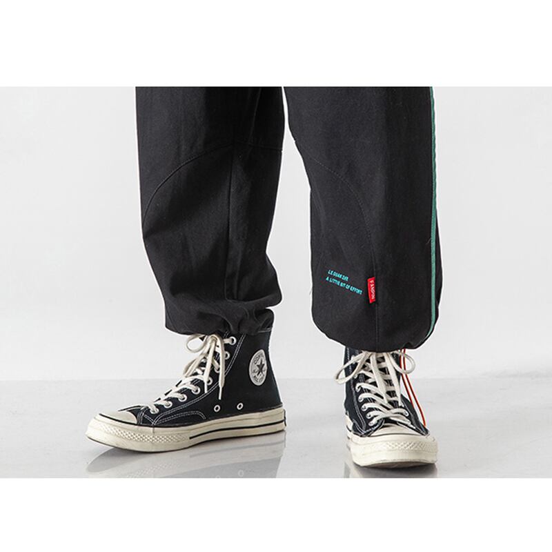 [BIGEMAN Series] ★Casual Pants★ 2color Quarter-length Bottoms Pants Unisex Men's Large Size Vertical Stripes Black Beige