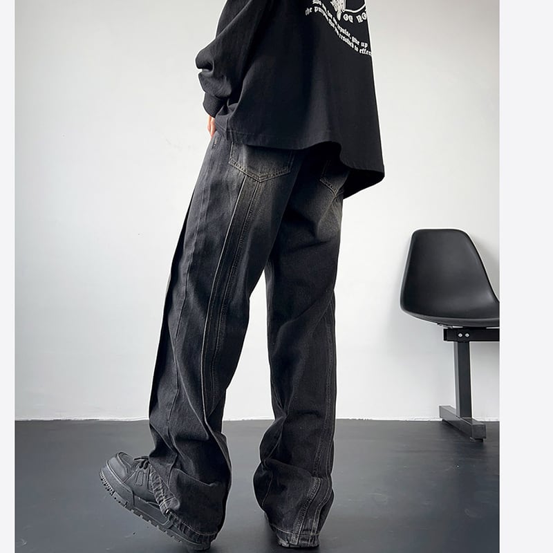 [V37 Series]★Denim pants★ 2color bottoms pants unisex men's gradation black blue