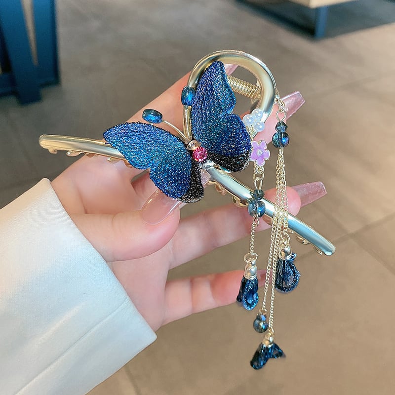 [Myo series] ★Chinese style hair ornament★ Old-fashioned Chinese clothing Improves temperament Fringe Butterfly Blue Blue Girls' night out Graduation party