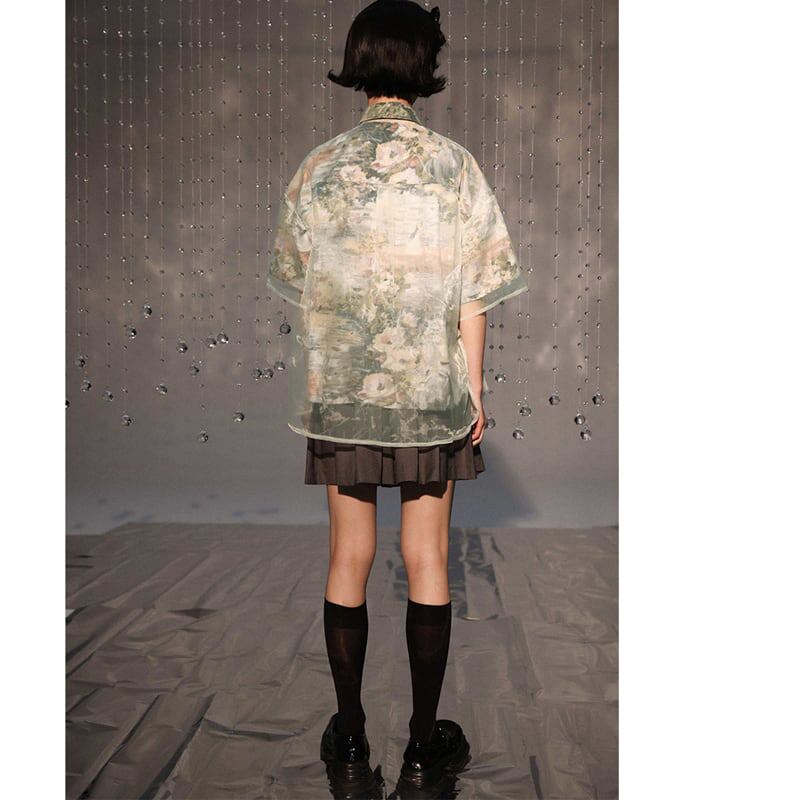 [Yangji Great Dream Series]★Oil Painting Style Shirt★ Retro Floral Pattern Shirt Fake Layered Cute Original SM