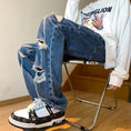 Load image into Gallery viewer, [DUFENG Series]★Denim Pants★ Bottoms Pants Unisex Men's Large Size Distressed Blue Blue
