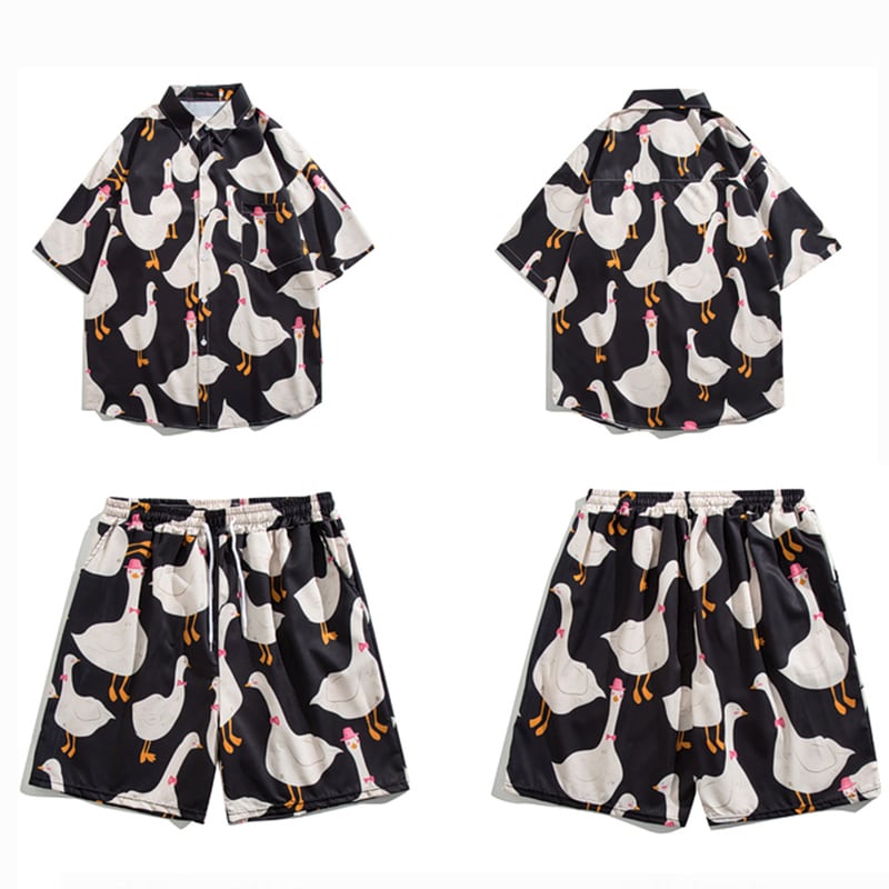 [BOYUE Series]★Setup★ Shirt + Shorts 3color Simple Unisex Men's Large Size Cool Animal Pattern Duck Aloha