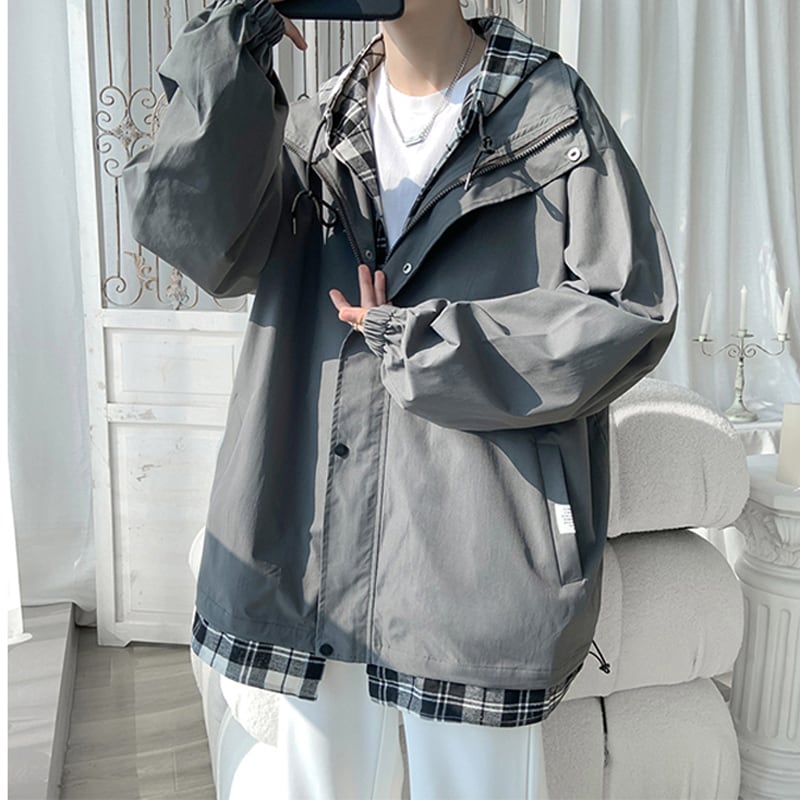 [Tetsusho Series]★Jacket★ 4color Outerwear Unisex Men's Faux Layered Plaid Pattern Large Size