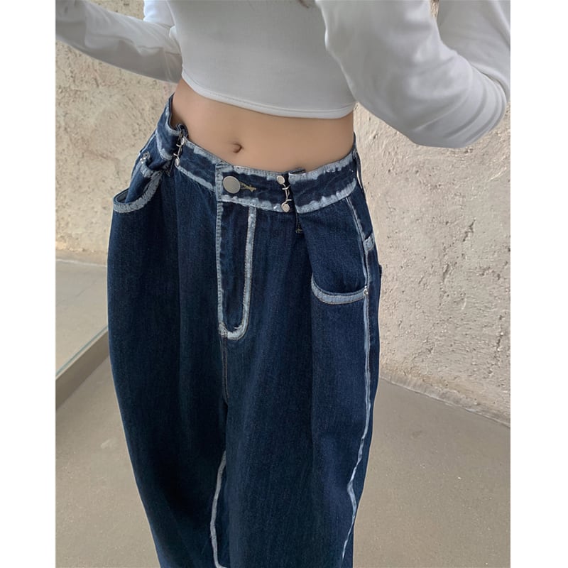 [Left Little Sister Series]★Denim Pants★ Gaucho Pants High Waist Fashion Slimming Blue Blue SML XL