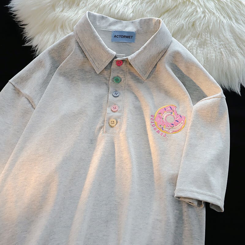 [Fleeing Earth Series]★POLO Shirt★ 3color Tops Cute Ladies Moe Apricot Pink Gray