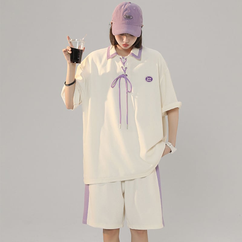 [SENSU Series]★Setup★ 3color POLO shirt + shorts Unisex Men's Beige Green Purple