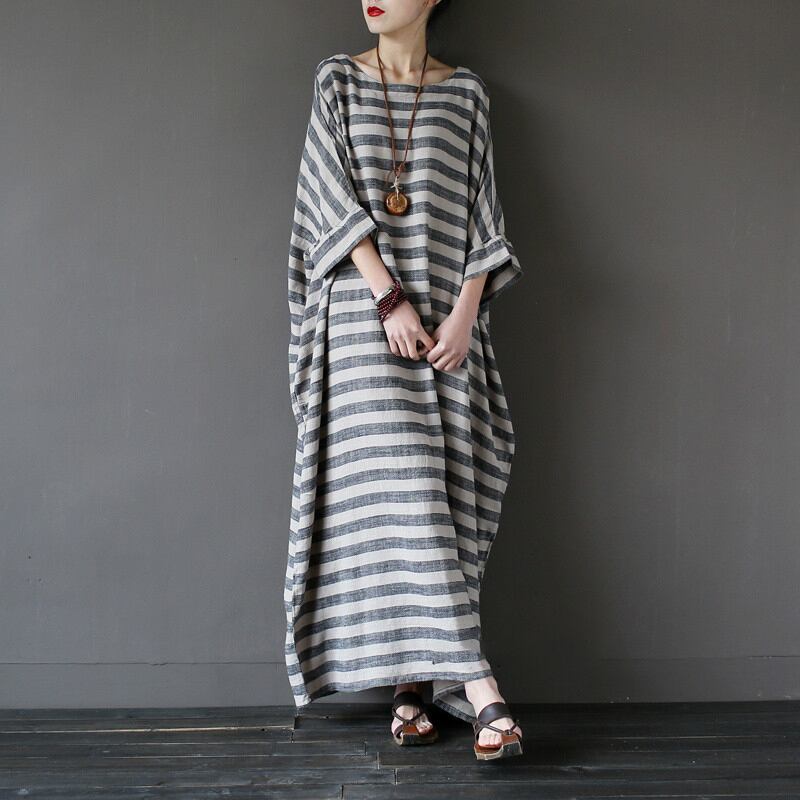 [LIANSHANG series] ★China style dress★ 3color loose body cover horizontal stripes striped pattern literary style