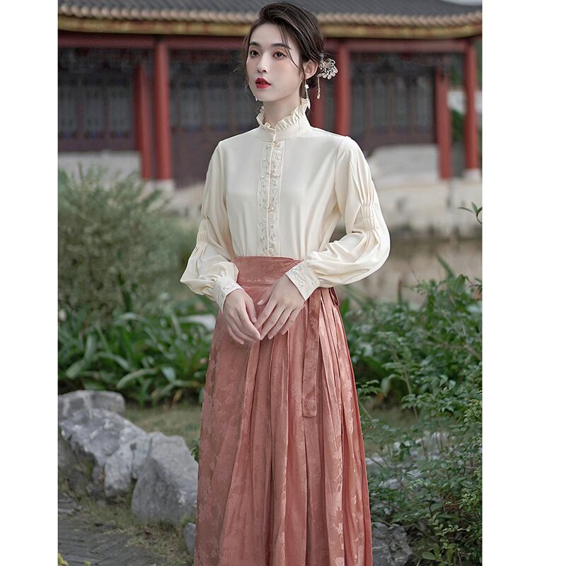 [Az Suna series] ★China style shirt★ Embroidery tops Stand neck Improves temperament Cute SML Date