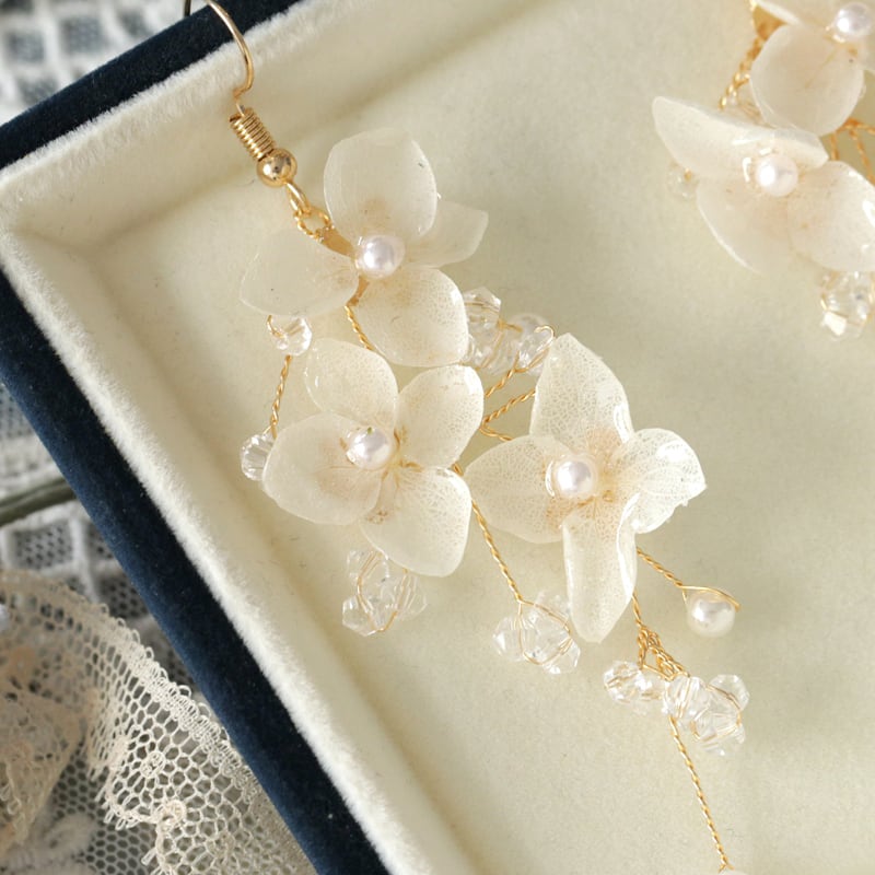 [Ma series]★China style earring★Earrings ladies accessories pair white white flowers dried flowers