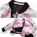 Load image into Gallery viewer, Flower embroidered stadium jacket, double-sided clothing, Chinese style clothing, unisex, couple clothing, pink + black
