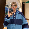 Load image into Gallery viewer, [NANSHI Series]★Sweater★ 2color Knit Parka Tops Unisex Men's Horizontal Stripes Striped Pattern Black Blue
