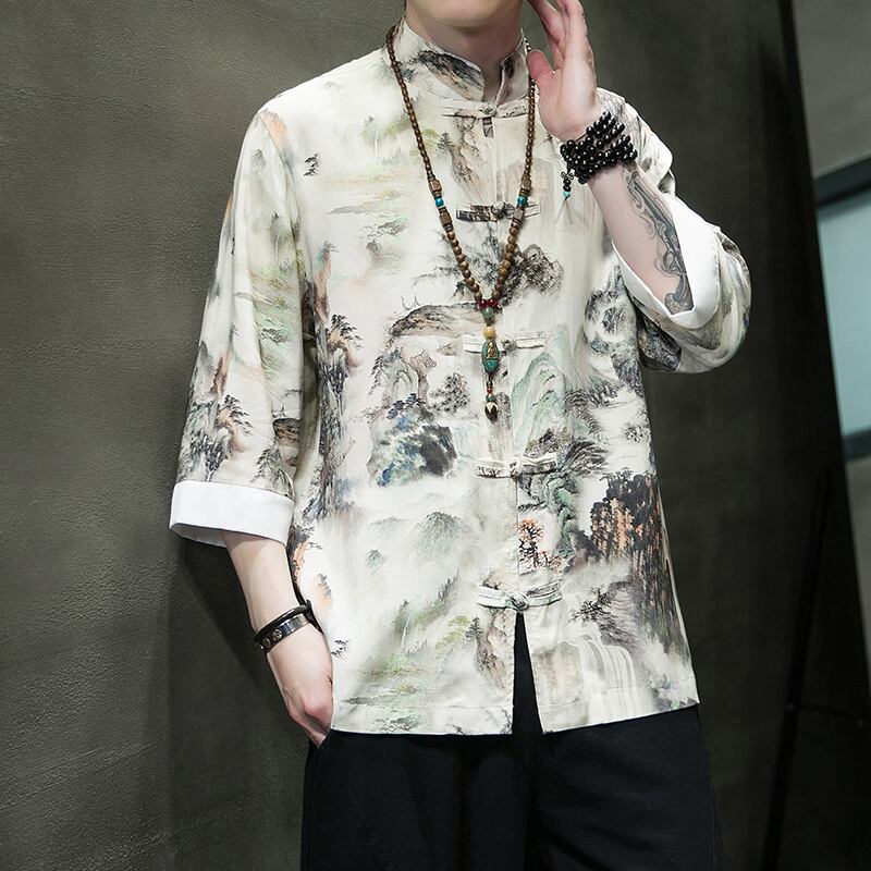 [JUNYI Series]★China style shirt★ Tops 6color Unisex Men's Large size Ink pattern Landscape pattern