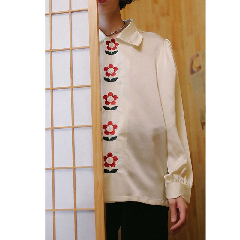 [Yangji Dream Series]★Shirt★ Tops Embroidery Original Retro Temperament Enhancement Long Sleeve Shirt Floral Pattern SM