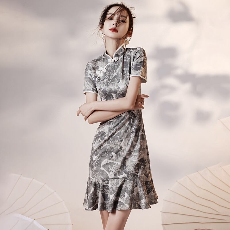 [YUEQIAO Series]★Cheongsam dress★Short length Chinese style dress Mermaid line Improves temperament