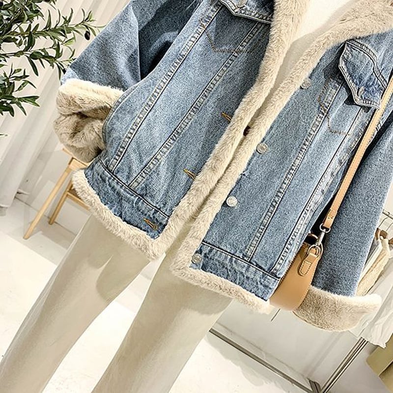 [Kajingi series] ★Outerwear★ Denim jacket, thick, warm, for winter, blue, blue, can be worn on both sides, S M L XL