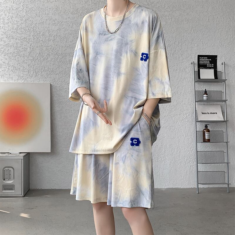 [ZHUIYI Series]★Setup★ T-shirt + shorts 2color Unisex Men's Large size Tie-dye